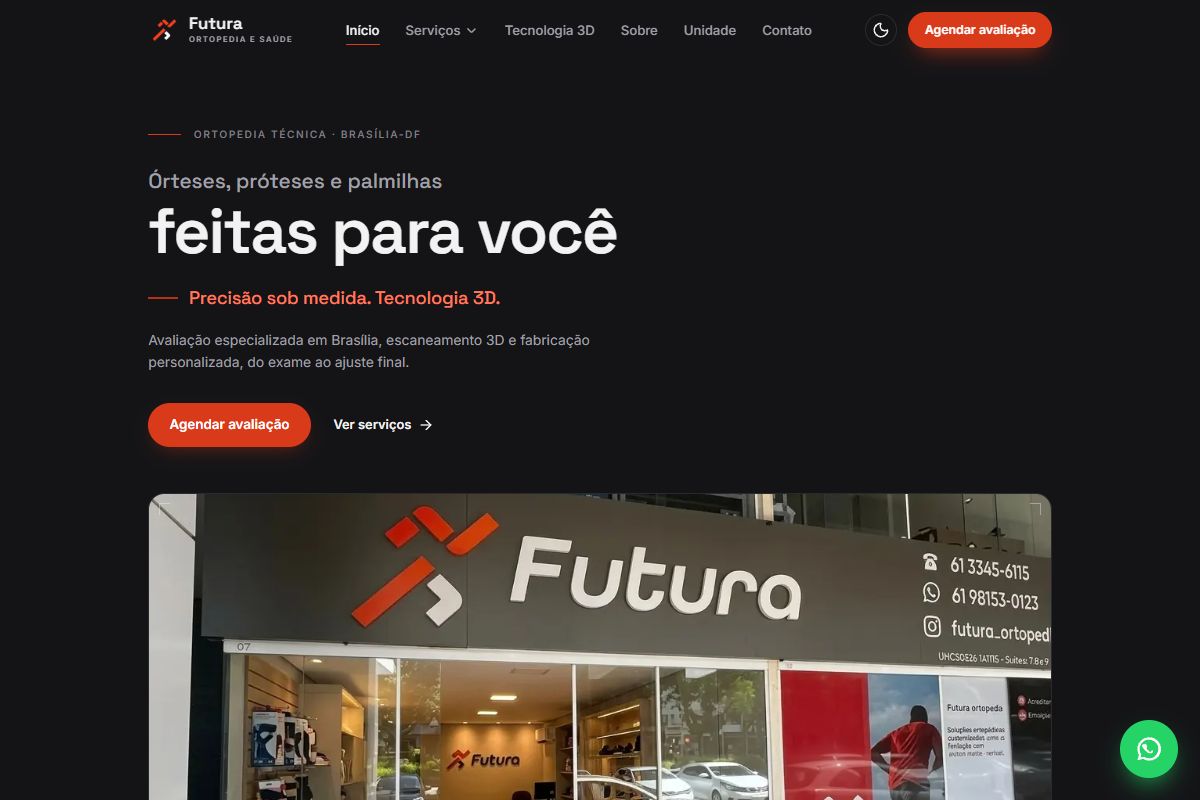 Primeira dobra do site de Futura Ortopedia